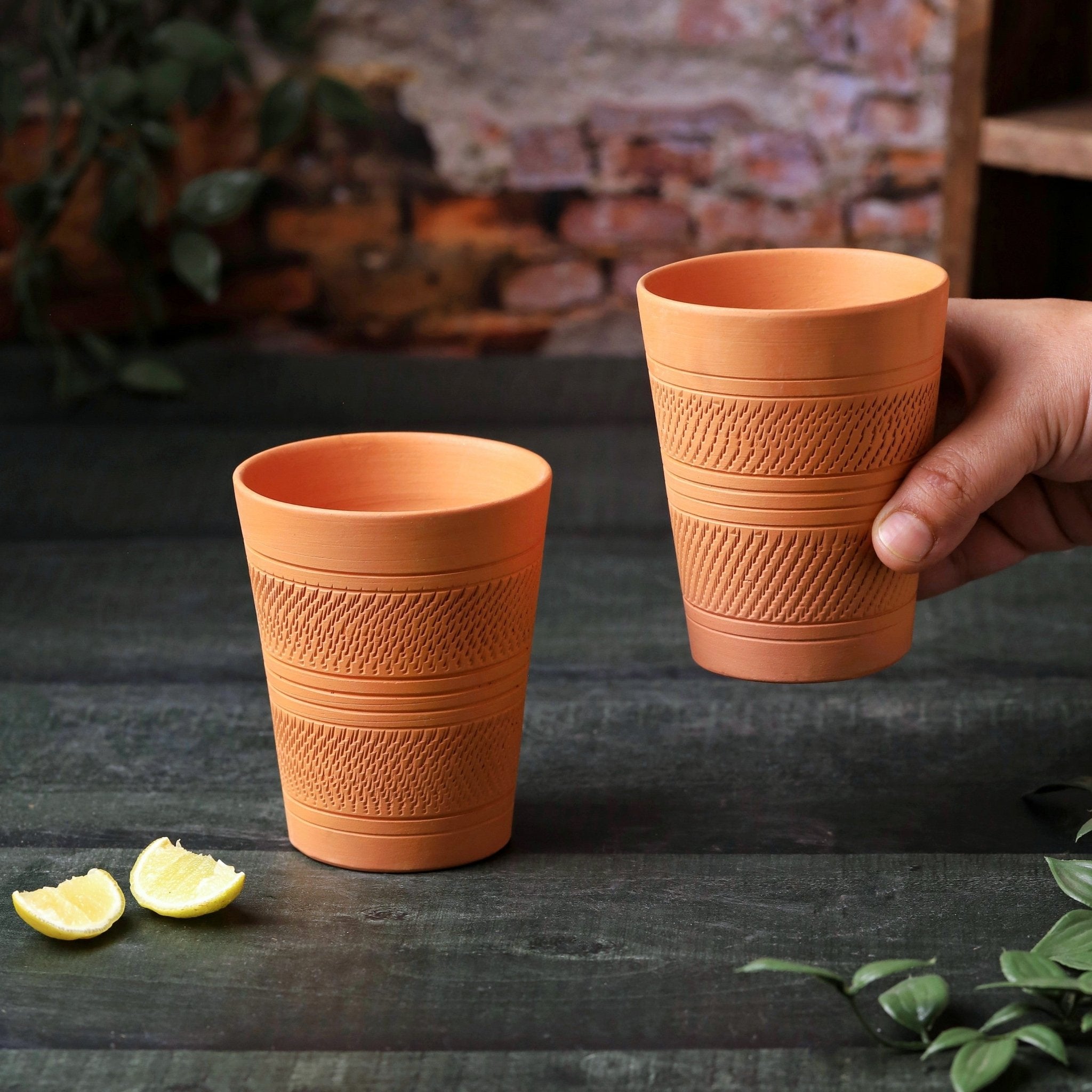 Terracotta Modern Jumbo Glass – Handcrafted Natural Clay Large Glass – Mugs on Brown Living™. SKU: DG-7. Img 9.