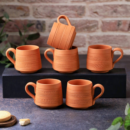 Terracotta Nawabi Tea Cup Set of 6 – Handcrafted Natural Clay Tea Cups – Cups & Saucers on Brown Living™. SKU: TC-2. Img 3.