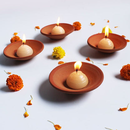 Terracotta Plato Candle Holder / Plate | Set of 12 + Complimentary 12 Pcs Candles | Verified Sustainable by Brown Living™