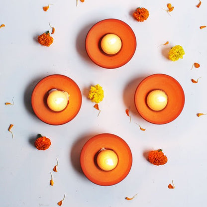 Terracotta Plato Candle Holder / Plate | Set of 12 + Complimentary 12 Pcs Candles | Verified Sustainable by Brown Living™