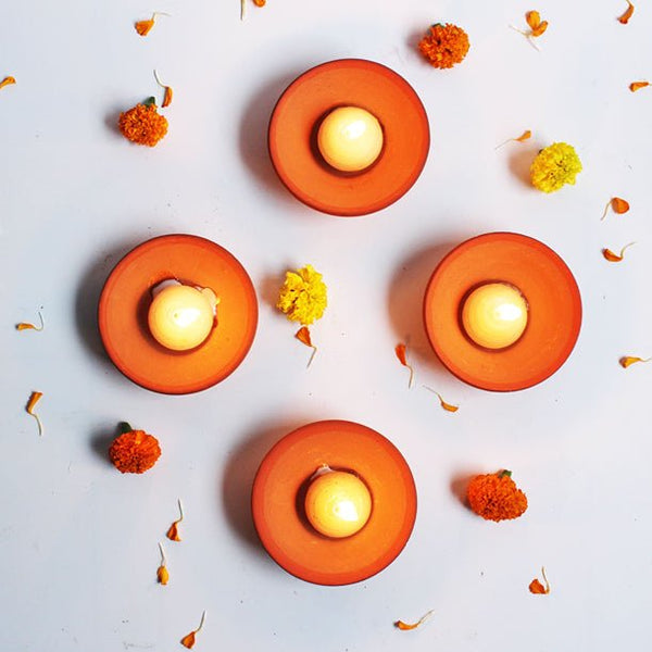 Terracotta Plato Candle Holder / Plate | Set of 12 + Complimentary 12 Pcs Candles | Verified Sustainable Candles & Fragrances on Brown Living™