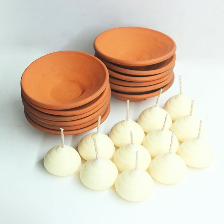 Terracotta Plato Candle Holder / Plate | Set of 12 + Complimentary 12 Pcs Candles | Verified Sustainable by Brown Living™