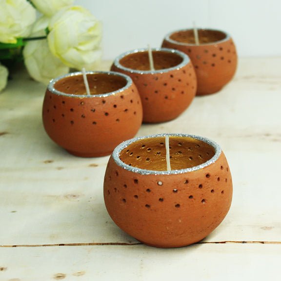 Terracotta Pot Dome Candle Holders | Set of 4 + 4 Complimentary Candles | Verified Sustainable by Brown Living™