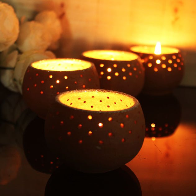 Terracotta Pot Dome Candle Holders | Set of 4 + 4 Complimentary Candles | Verified Sustainable by Brown Living™