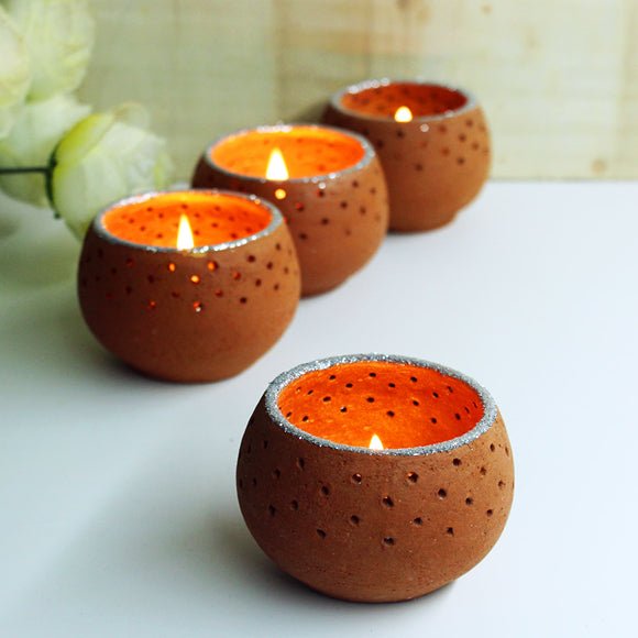 Terracotta Pot Dome Candle Holders | Set of 4 + 4 Complimentary Candles | Verified Sustainable by Brown Living™