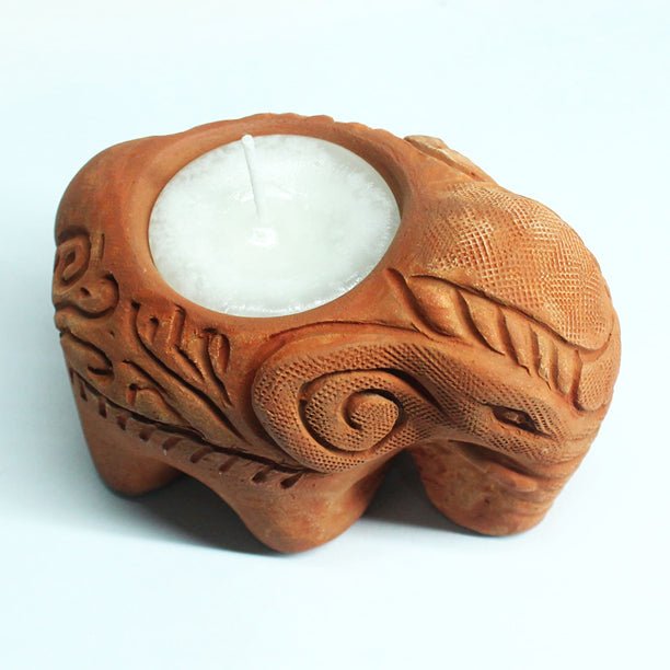 Terracotta Pot Elephant Festive Candle for Diwali / Puja | Set of 6 – Candles & Fragrances on Brown Living™. SKU: CD - ELE - 6. Img 3.