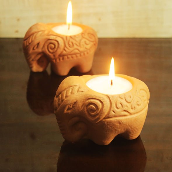 Terracotta Pot Elephant Festive Candle for Diwali / Puja | Set of 6 – Candles & Fragrances on Brown Living™. SKU: CD - ELE - 6. Img 5.