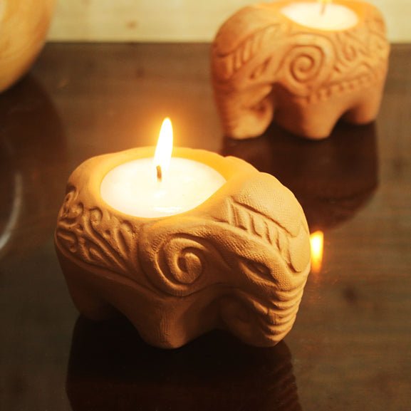 Terracotta Pot Elephant Festive Candle for Diwali / Puja | Set of 6 – Candles & Fragrances on Brown Living™. SKU: CD - ELE - 6. Img 4.