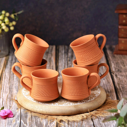 Terracotta Royal Tea Cup Set of 6 – Handcrafted Natural Clay Tea Cups – Mugs on Brown Living™. SKU: TC-1. Img 1.