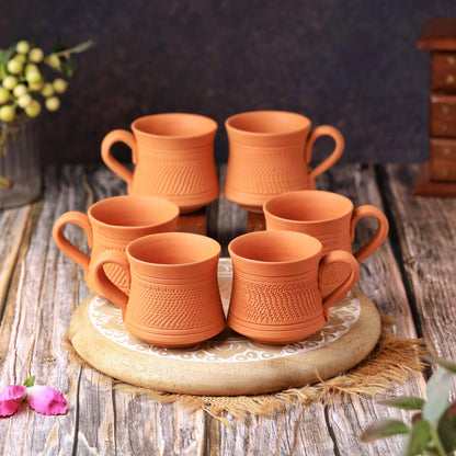 Terracotta Royal Tea Cup Set of 6 – Handcrafted Natural Clay Tea Cups – Mugs on Brown Living™. SKU: TC-1. Img 4.