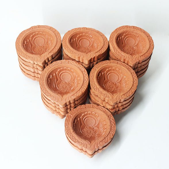 Terracotta Small Motif Diya (Set of 25) | Verified Sustainable by Brown Living™