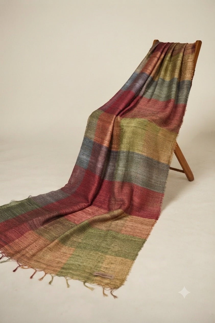 Terracotta Tussar Peace Silk Scarf for Men | Madras Checks – Mens Scarf on Brown Living™. SKU: NAEMNSWT09. Img 3.