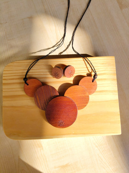 Textured Circular Disc Statement Wooden Jewellery – Womens Accessories on Brown Living™. SKU: WJ01N. Img 5.