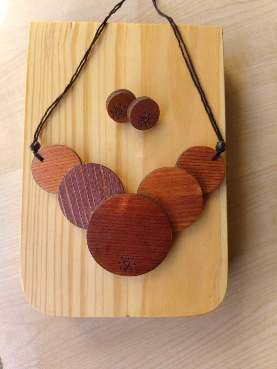 Textured Circular Disc Statement Wooden Jewellery – Womens Accessories on Brown Living™. SKU: WJ01N. Img 2.