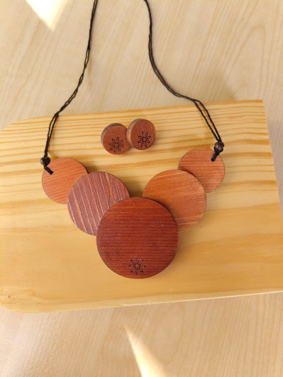Textured Circular Disc Statement Wooden Jewellery – Womens Accessories on Brown Living™. SKU: WJ01N. Img 4.