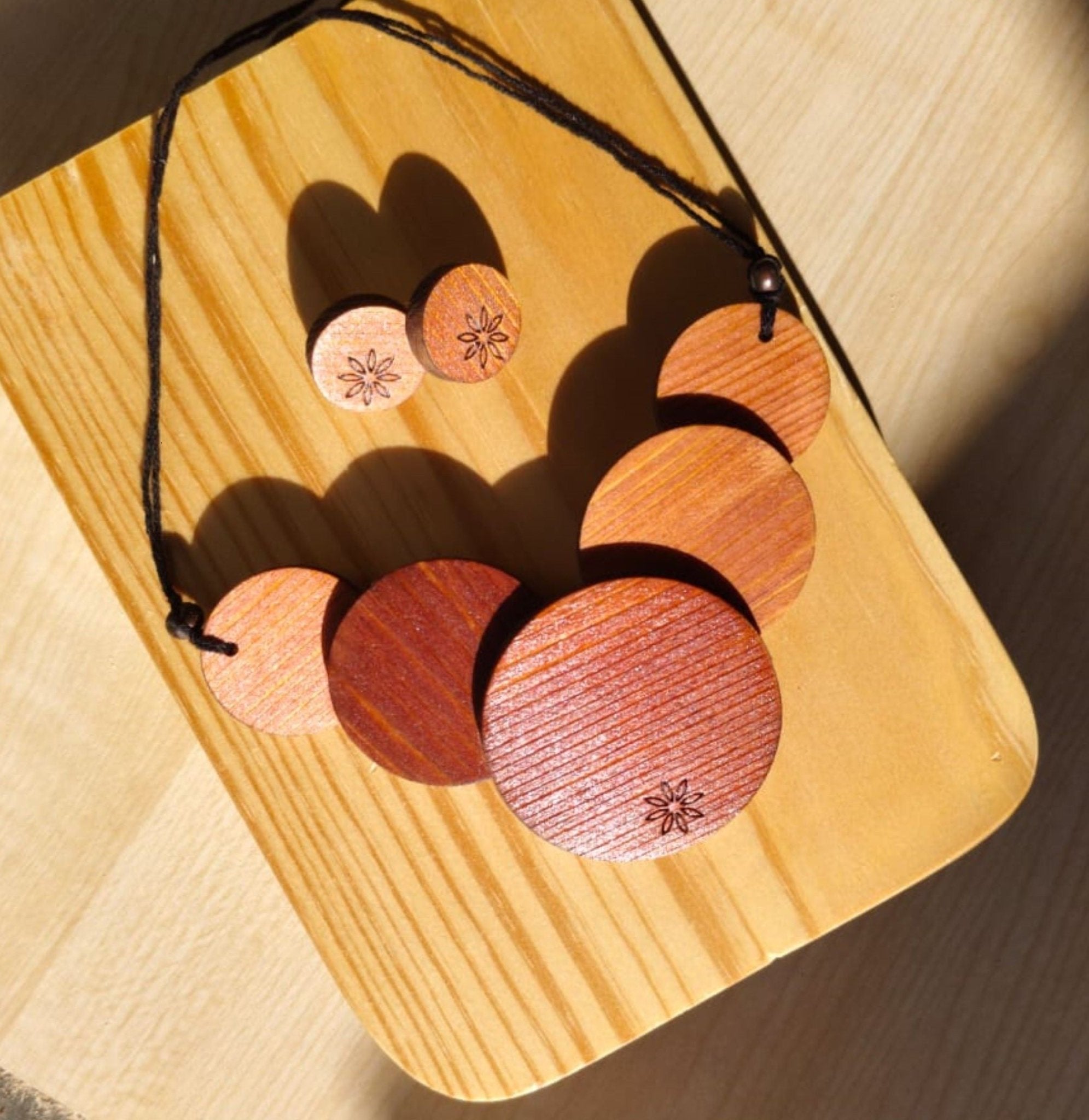 Textured Circular Disc Statement Wooden Jewellery – Womens Accessories on Brown Living™. SKU: WJ01N. Img 1.