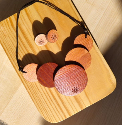 Textured Circular Disc Statement Wooden Jewellery – Womens Accessories on Brown Living™. SKU: WJ01N. Img 1.