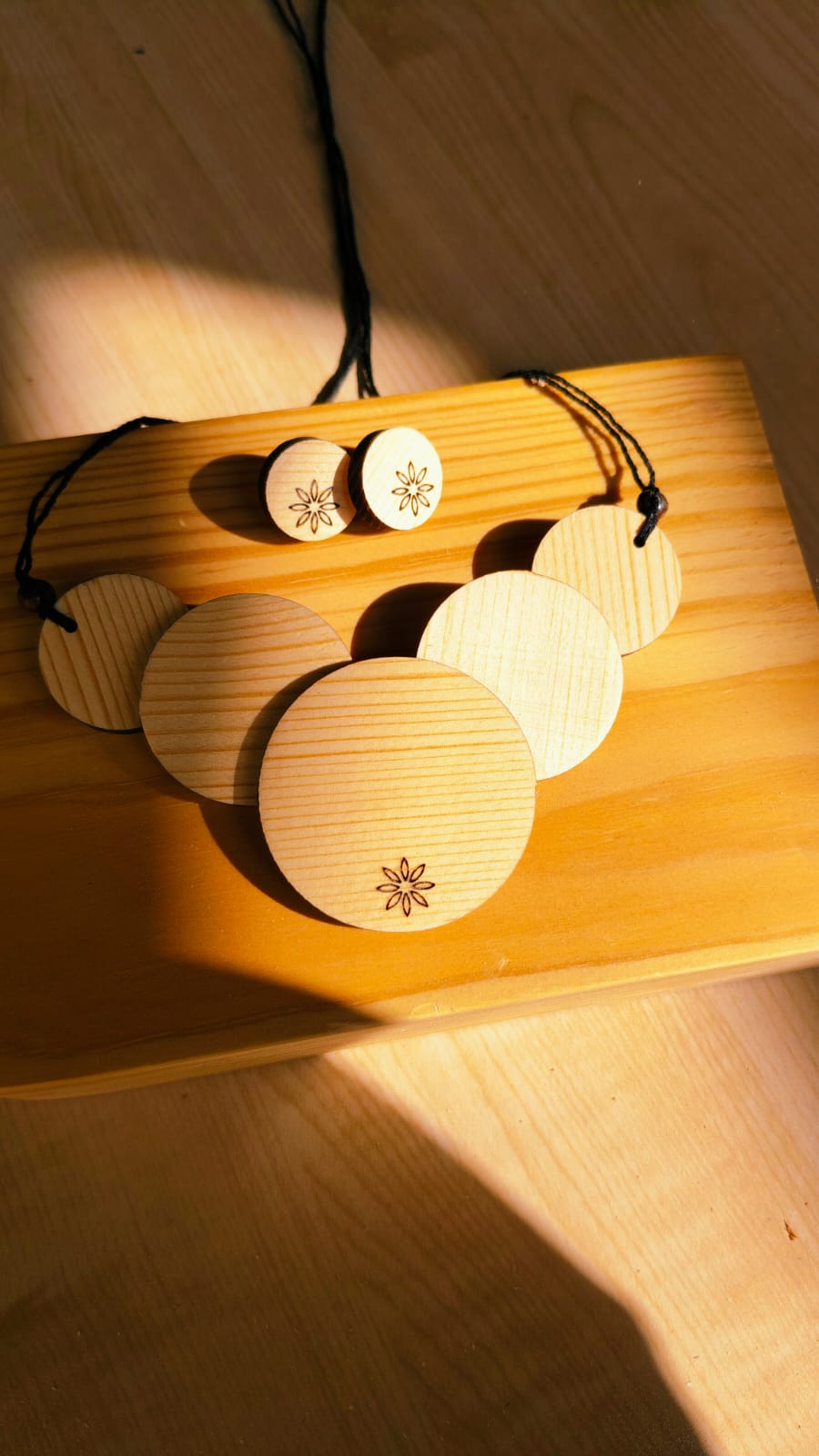 Textured Circular Disc Statement Wooden Jewellery – Womens Accessories on Brown Living™. SKU: WJ02N. Img 7.