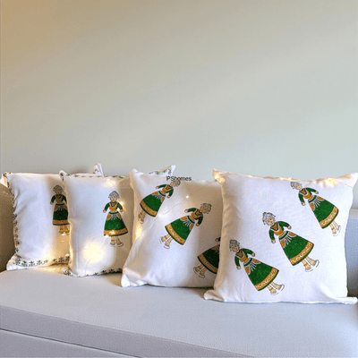 Thanjore Green Handblock Cushion Covers 24x24 inch – Set of 2 (Large) – Covers & Inserts on Brown Living™. SKU: CUSGREENDOLL24X24SET4. Img 7.