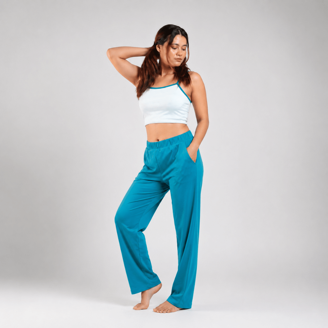 The Breeze Bloom Organic Cotton Co-Ord Set for Women – Womens Co-Ord Sets on Brown Living™. SKU: 005CSSky-Teal-S. Img 2.
