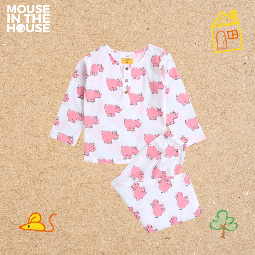 The Cheerful Hippo - Unisex Kids Cotton Nightwear – Kids Pyjamas on Brown Living™. SKU: MITHNW-002-1. Img 2.