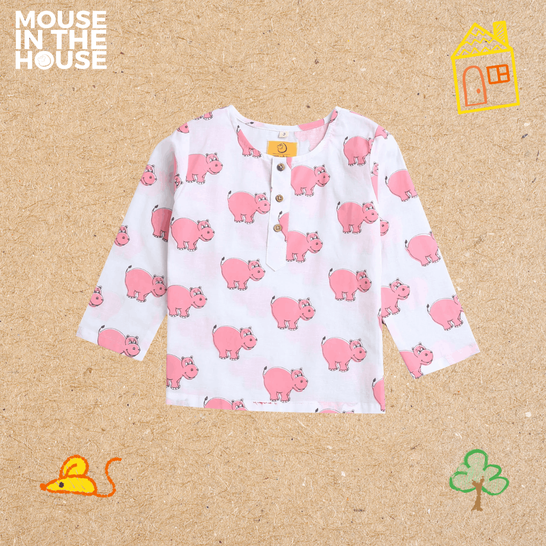 The Cheerful Hippo - Unisex Kids Cotton Nightwear – Kids Pyjamas on Brown Living™. SKU: MITHNW-002-1. Img 4.