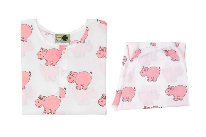 The Cheerful Hippo - Unisex Kids Cotton Nightwear | Verified Sustainable by Brown Living™