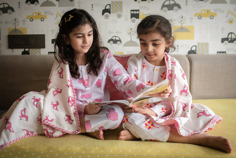 The Cheerful Hippo - Unisex Kids Cotton Nightwear | Verified Sustainable by Brown Living™