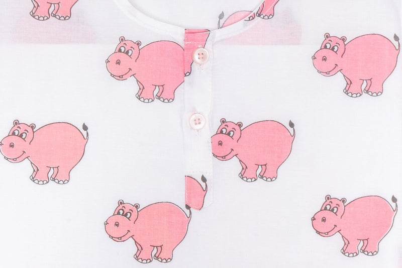 The Cheerful Hippo - Unisex Kids Cotton Nightwear | Verified Sustainable by Brown Living™