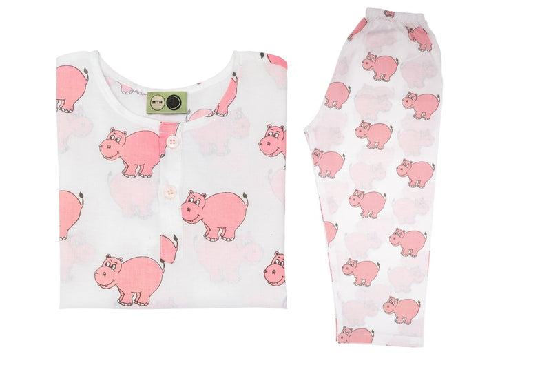 The Cheerful Hippo - Unisex Kids Cotton Nightwear | Verified Sustainable by Brown Living™