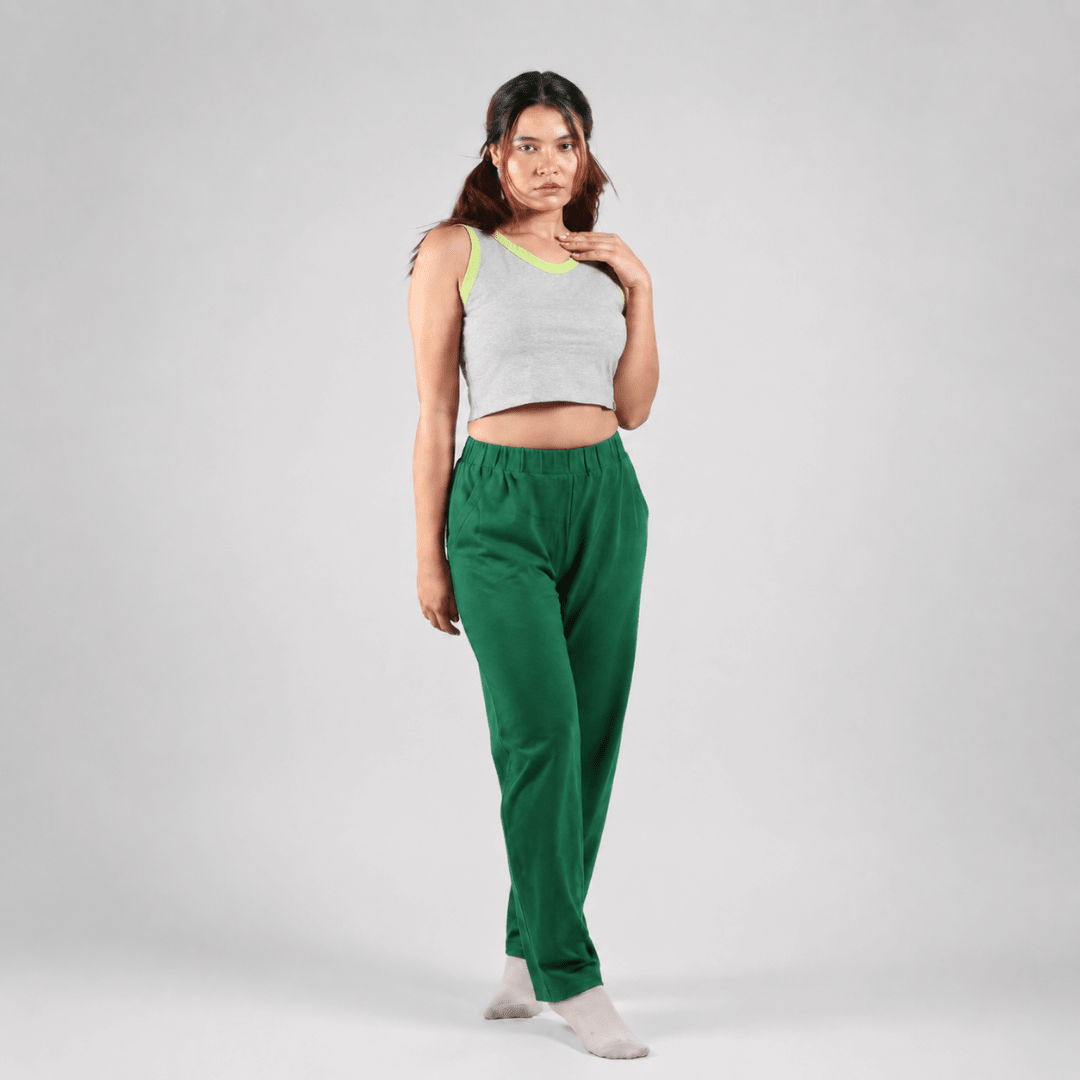 The Cloud Nine Organic Cotton Co-Ord Set for Women – Womens Co-Ord Sets on Brown Living™. SKU: 002CSNeonGrey-Green-S. Img 2.