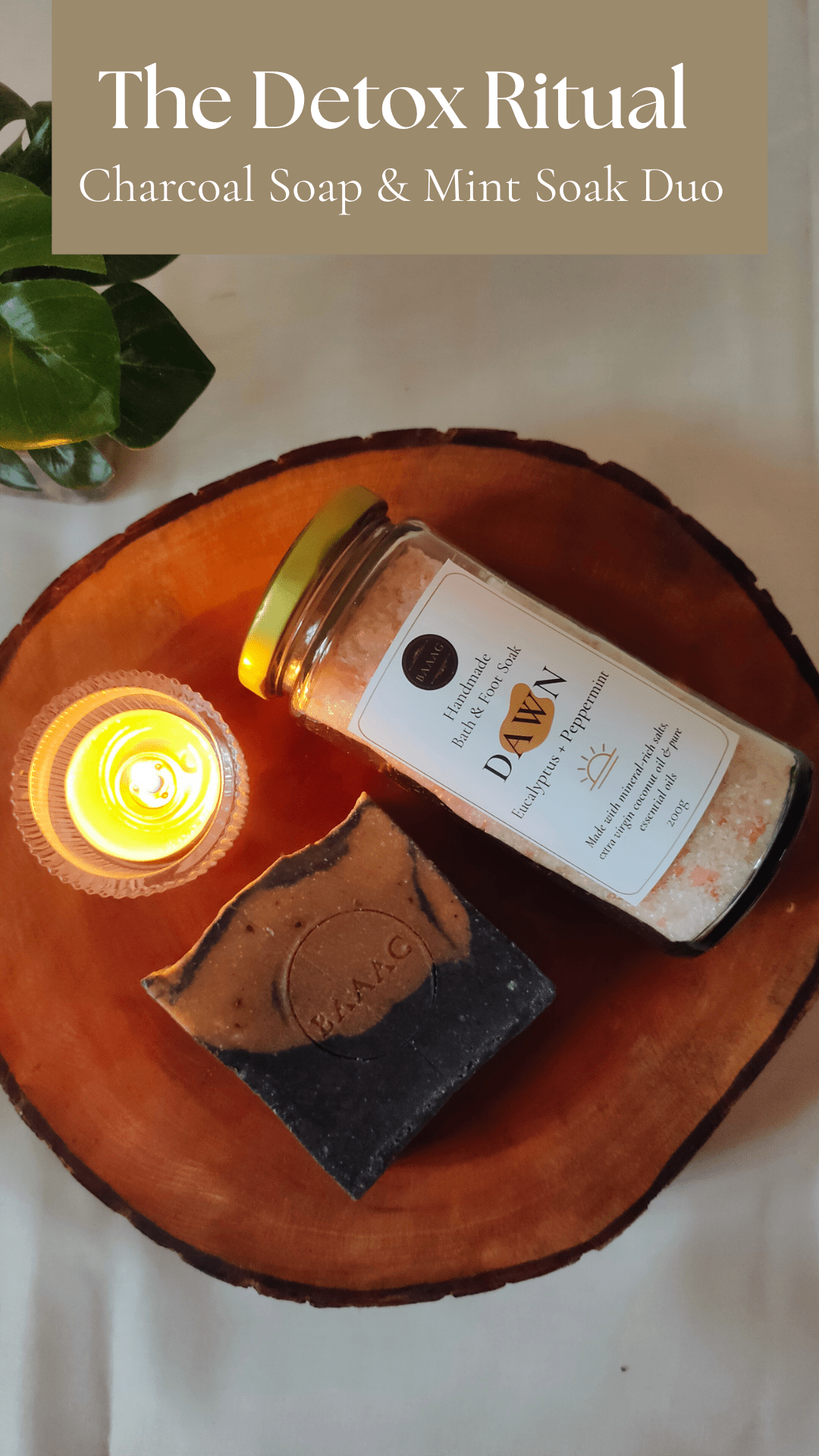 The Detox Ritual: Charcoal Soap & Mint Soak Duo – Gift Box on Brown Living™. SKU: BGDD001. Img 1.