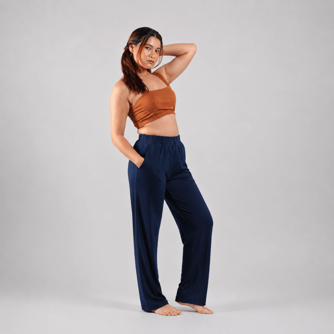 The Earthbound Organic Cotton Co-Ord Set for Women – Womens Co-Ord Sets on Brown Living™. SKU: 017CSRustBrown-Navy-S. Img 1.