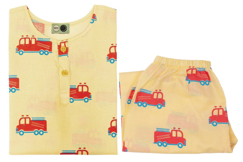 The Fire Fighter Truck - Unisex Kids Cotton Nightwear | Verified Sustainable by Brown Living™