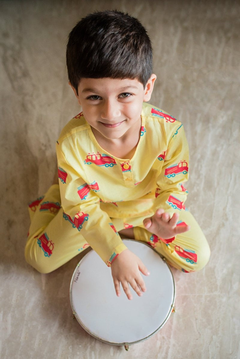 The Fire Fighter Truck - Unisex Kids Cotton Nightwear | Verified Sustainable by Brown Living™