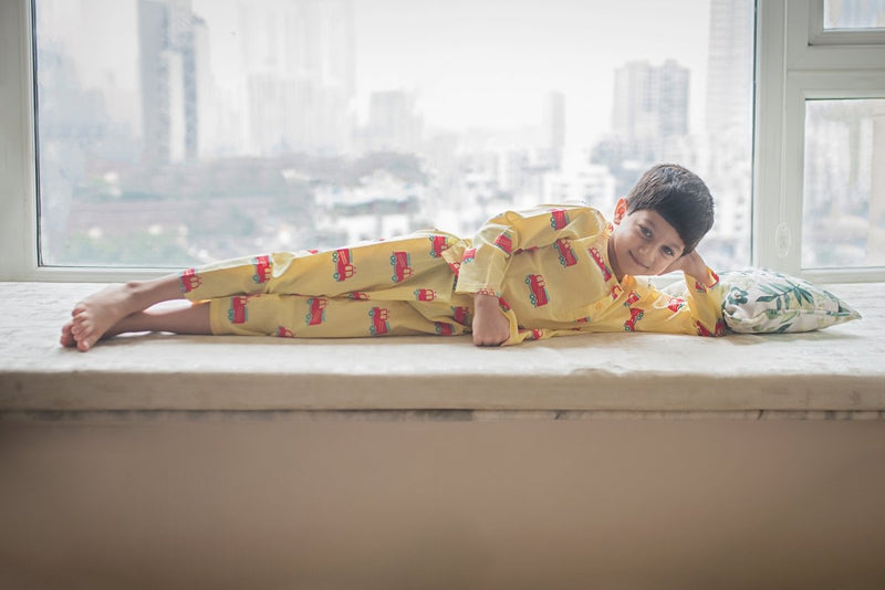 The Fire Fighter Truck - Unisex Kids Cotton Nightwear | Verified Sustainable by Brown Living™