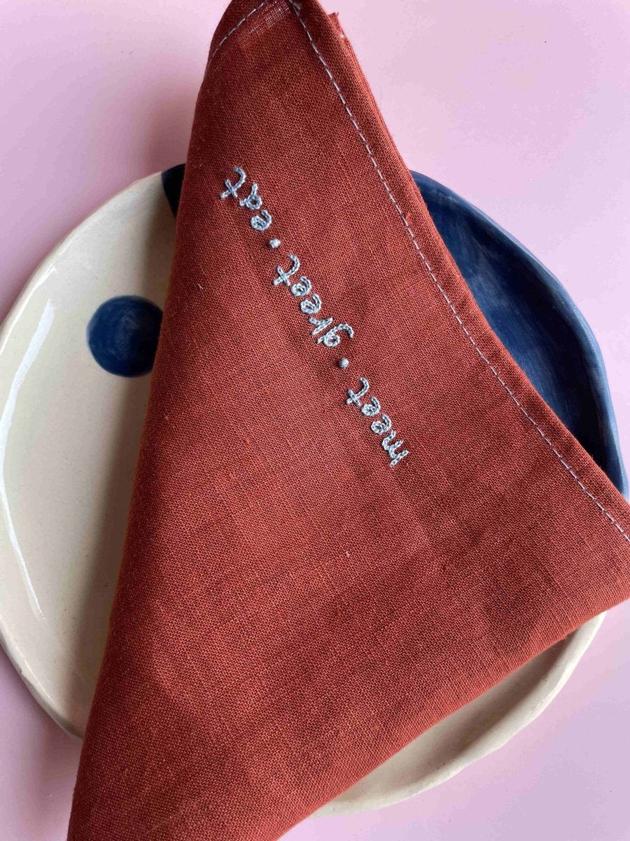 The Greet Sheet - Table Napkin – Table Decor by Rasa Home available on Brown Living™. The Greet Sheet - Table Napkin . SKU: TNMG1. Img 2.