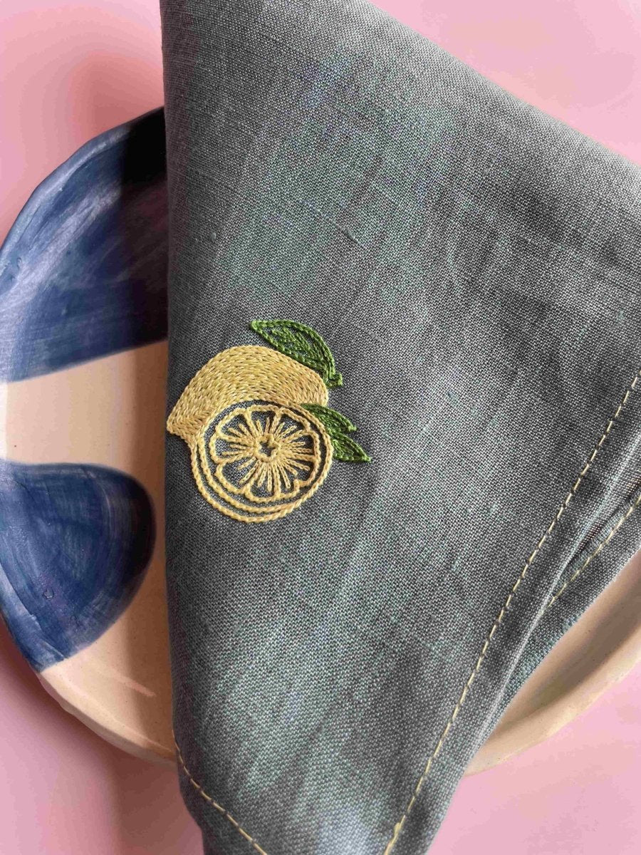 The Greet Sheet - Table Napkin – Table Decor by Rasa Home available on Brown Living™. When Life Gives You Lemon - Table Napkin . SKU: TNL3. Img 3.