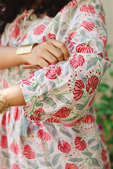 The Jemma Cotton Dress | Block Print | Rustic Blooms | Verified Sustainable Womens Dress on Brown Living™