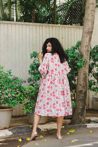 The Jemma Cotton Dress | Block Print | Rustic Blooms | Verified Sustainable Womens Dress on Brown Living™