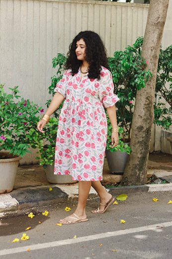 The Jemma Cotton Dress | Block Print | Rustic Blooms | Verified Sustainable Womens Dress on Brown Living™