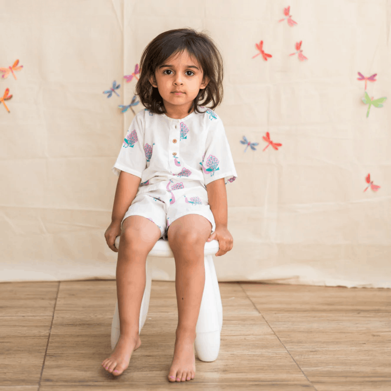 The Magestic Peacock - Unisex Kids Cotton Nightdress – Kids Pajamas on Brown Living™. SKU: MITHNW-095-1. Img 1.