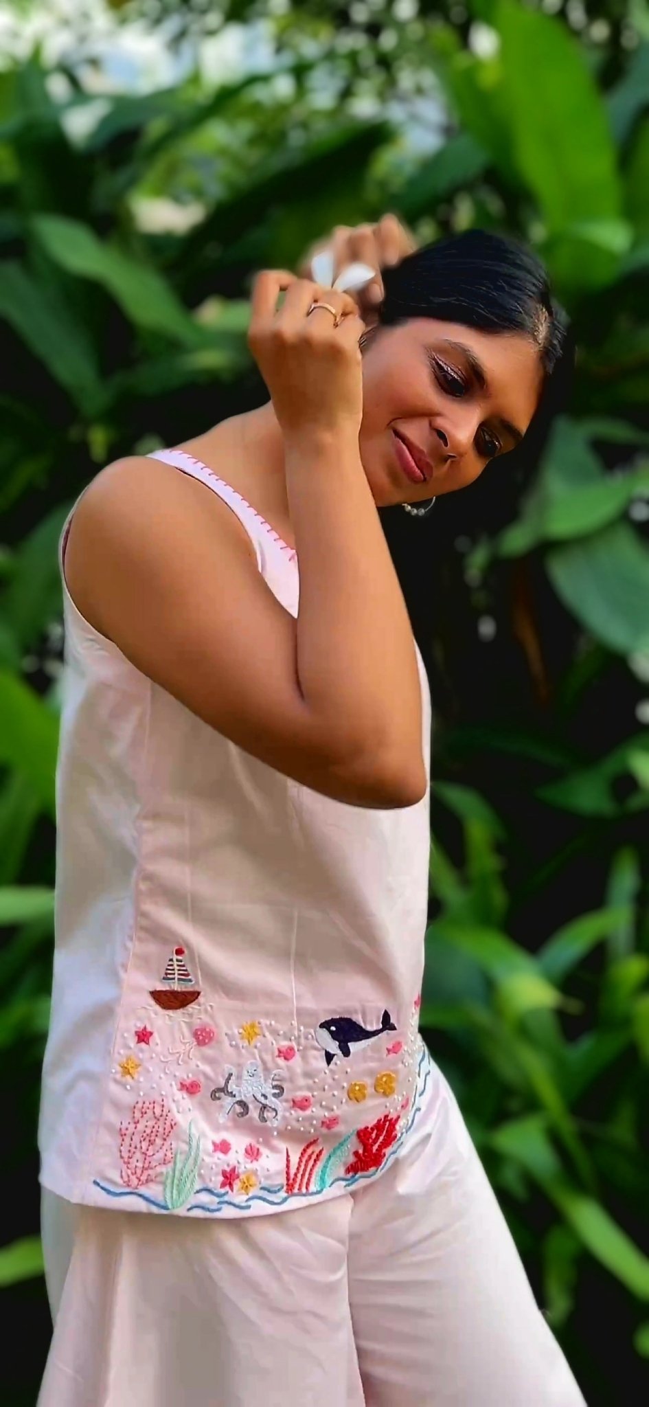 The Ocean Is Pink – Cotton, Hand - Embroidered Ethnic Set – Womens Ethnic Sets on Brown Living™. SKU: C2P1M. Img 4.