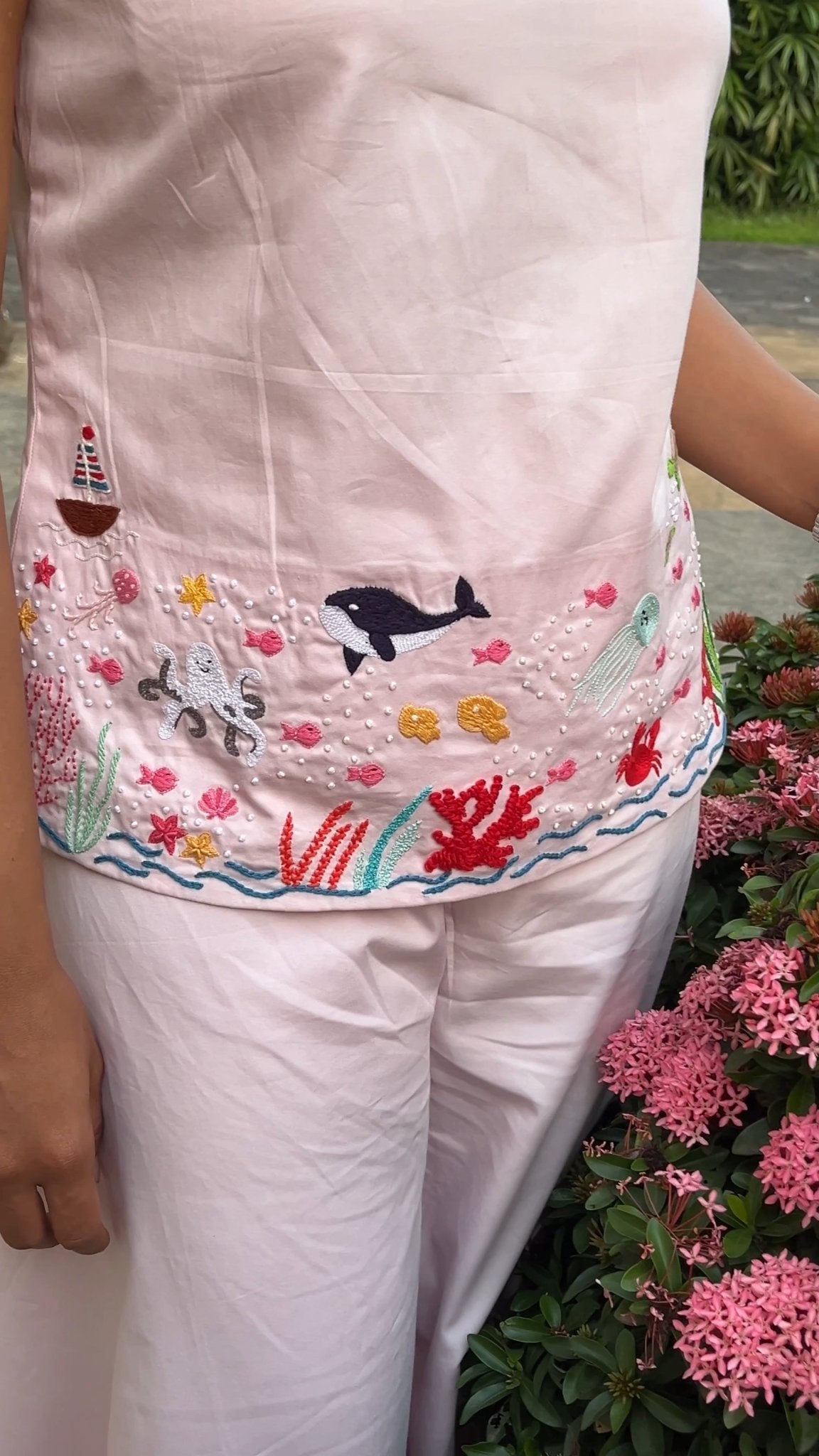 The Ocean Is Pink – Cotton, Hand - Embroidered Ethnic Set – Womens Ethnic Sets on Brown Living™. SKU: C2P1M. Img 5.