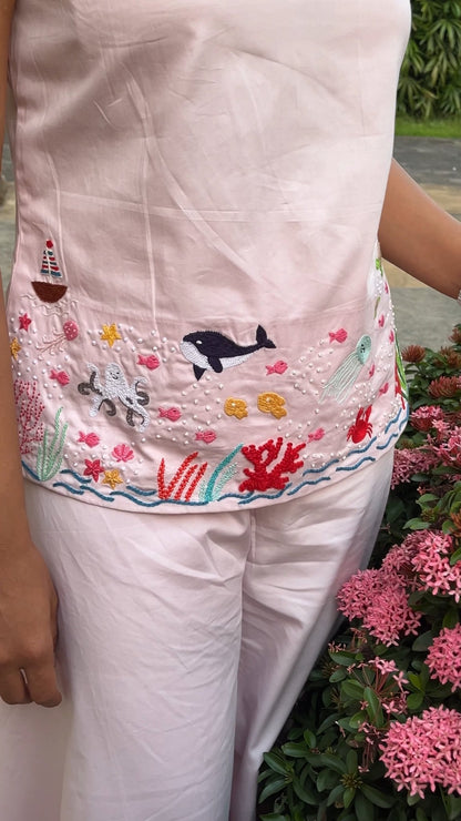 The Ocean Is Pink – Cotton, Hand - Embroidered Ethnic Set – Womens Ethnic Sets on Brown Living™. SKU: C2P1M. Img 5.