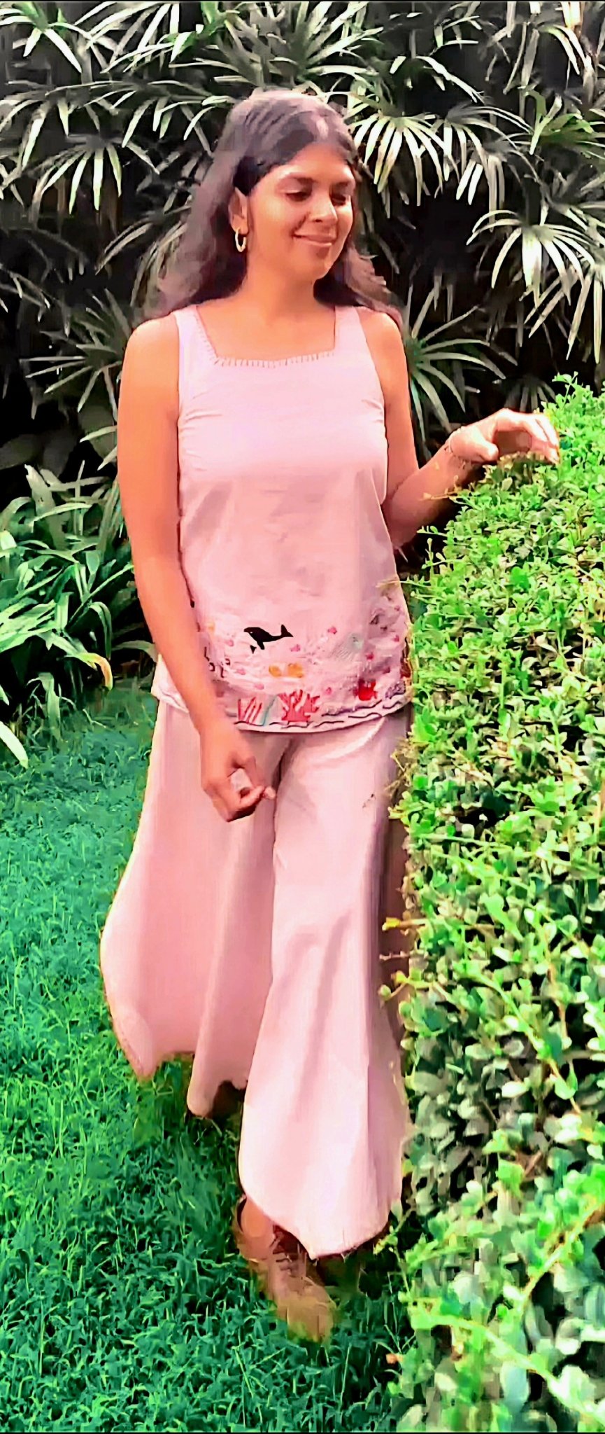 The Ocean Is Pink – Cotton, Hand - Embroidered Ethnic Set – Womens Ethnic Sets on Brown Living™. SKU: C2P1S. Img 3.