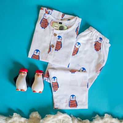 The Penguin Dad - Unisex Kids Cotton Nightwear – Kids Pyjamas on Brown Living™. SKU: MITHNW - 030 - 1. Img 1.