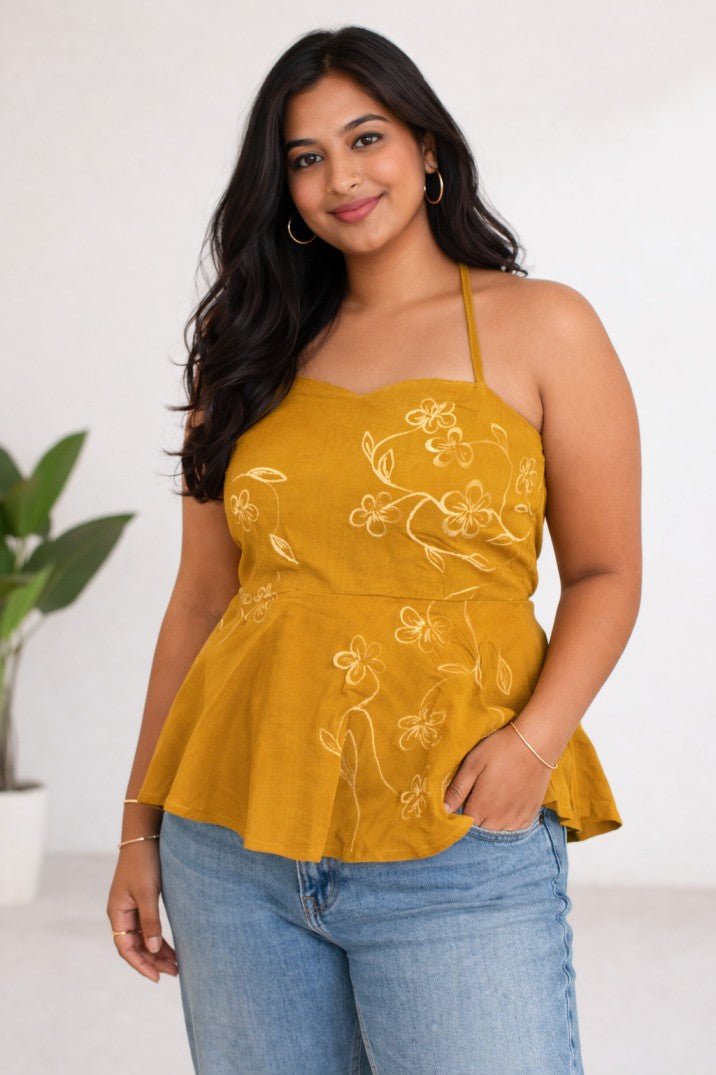 The Phool Handpainted Halter Top | Artisan Painted Contemporary Wear – Womens Top on Brown Living™. SKU: H21. Img 6.