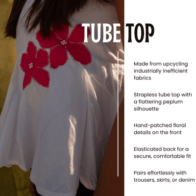 The POO tube top | Flower Applique | Strapless Summer Wear – Womens Top on Brown Living™. SKU: TU07. Img 10.