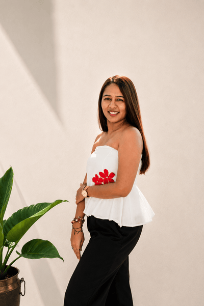 The POO tube top | Flower Applique | Strapless Summer Wear – Womens Top on Brown Living™. SKU: TU07. Img 7.